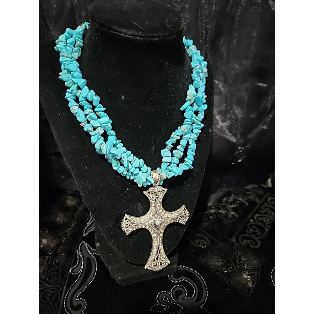 Turquoise Southwest Style Cross Necklace Large Christian Cross